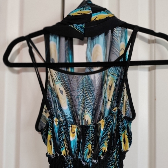 Peacock feathers print bodycon maxi dress size small - Picture 4 of 8